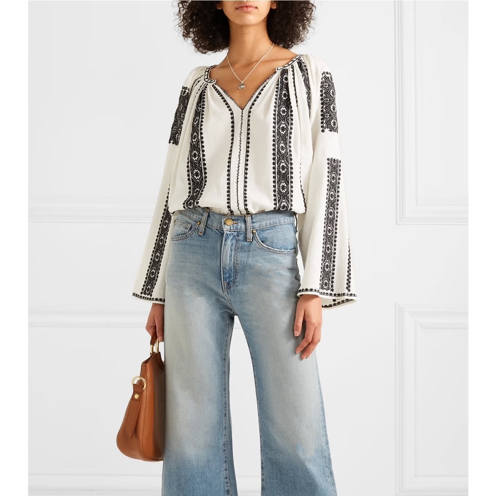 New ✨THE GREAT.  the Journey embroidered cotton-gauze top - Picture 6 of 8